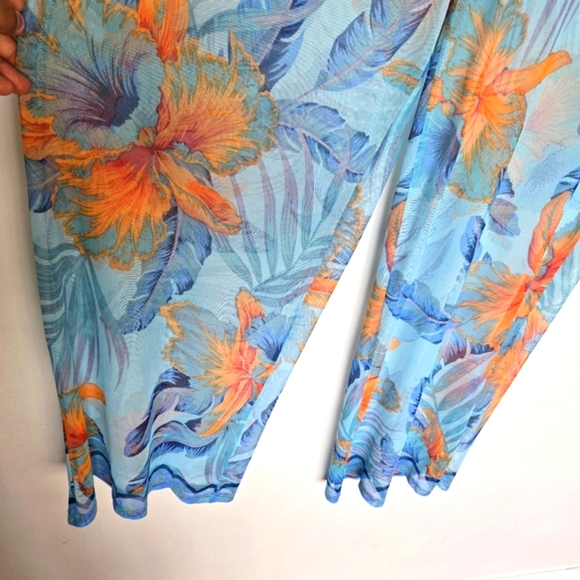 Shore Life Sheer Mesh Floral Coverup Pants Women's 2X Retro Tropical Hawaiian - Picture 3 of 13